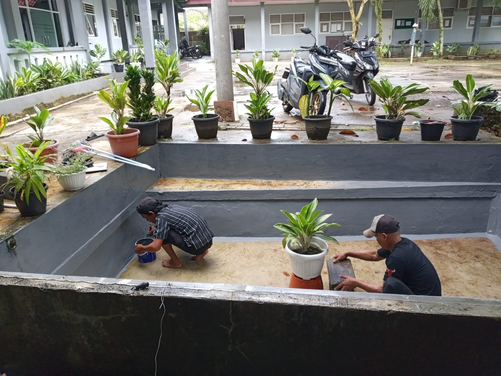 Dua Pegawai Kebersihan Renovasi dan Tata Ulang Kolam Ikan di MAN 2 Bogor