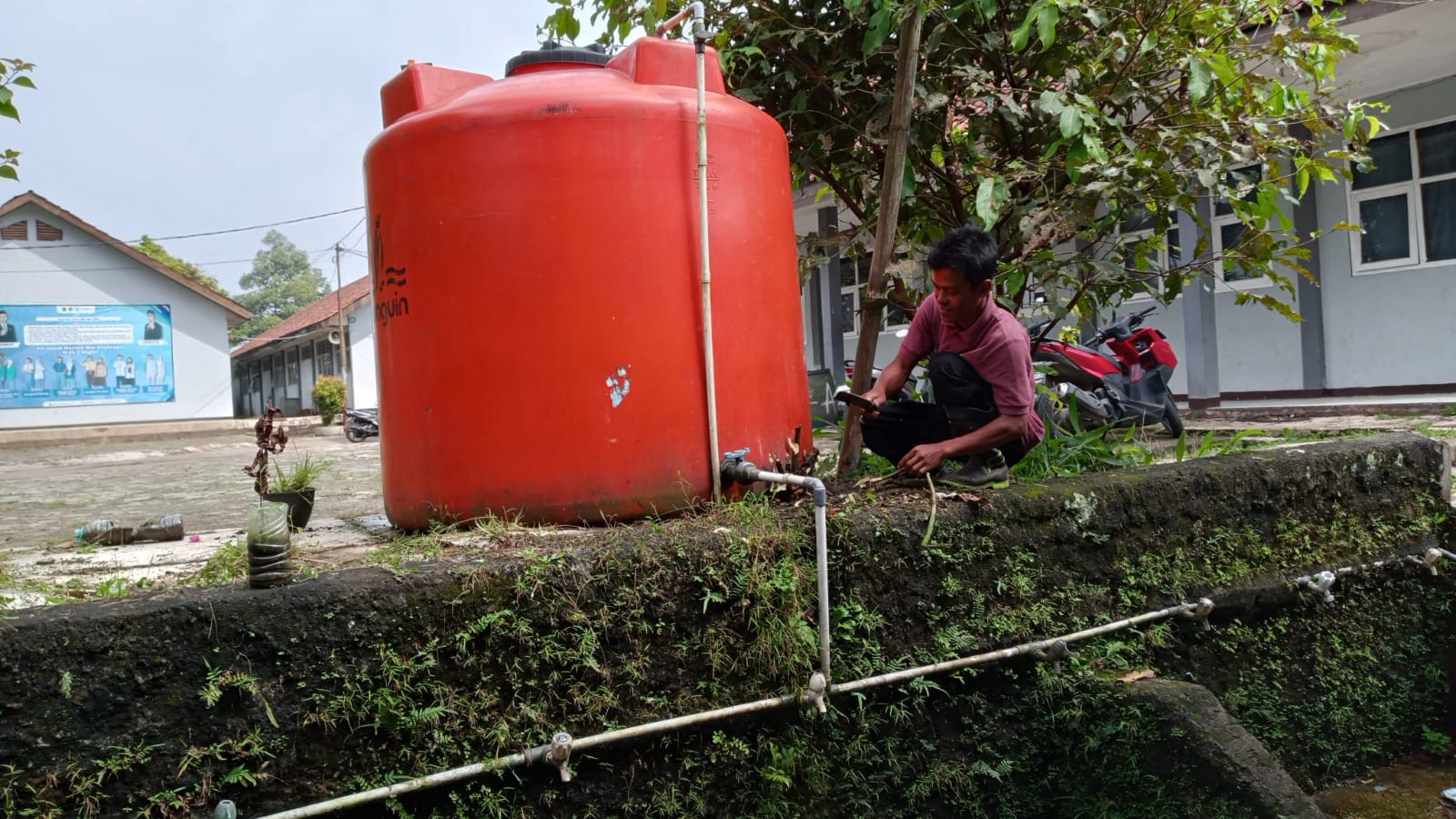 Ciptakan Lingkungan Bersih, Senyum Ramah Pegawai Kebersihan Saat Merapikan Rumput Sekolah